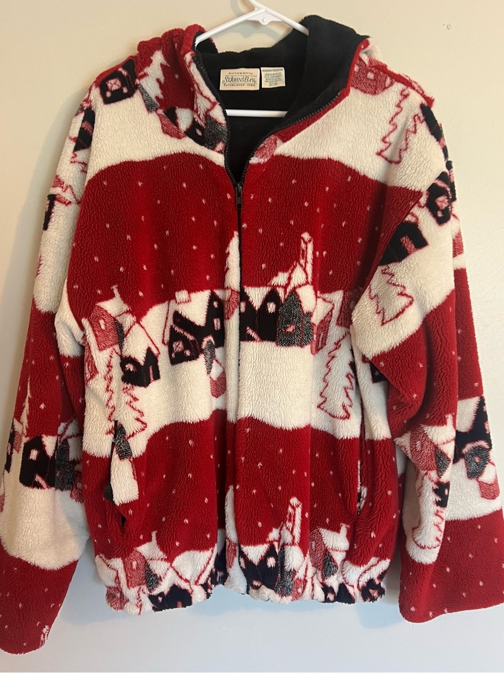 St. John's Bay Red & Cream Holiday Fleece Zip Jacket